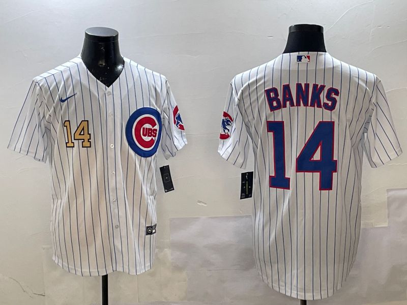 Men Chicago Cubs #14 Banks White Stripe Game 2025 Nike MLB Jersey style 2